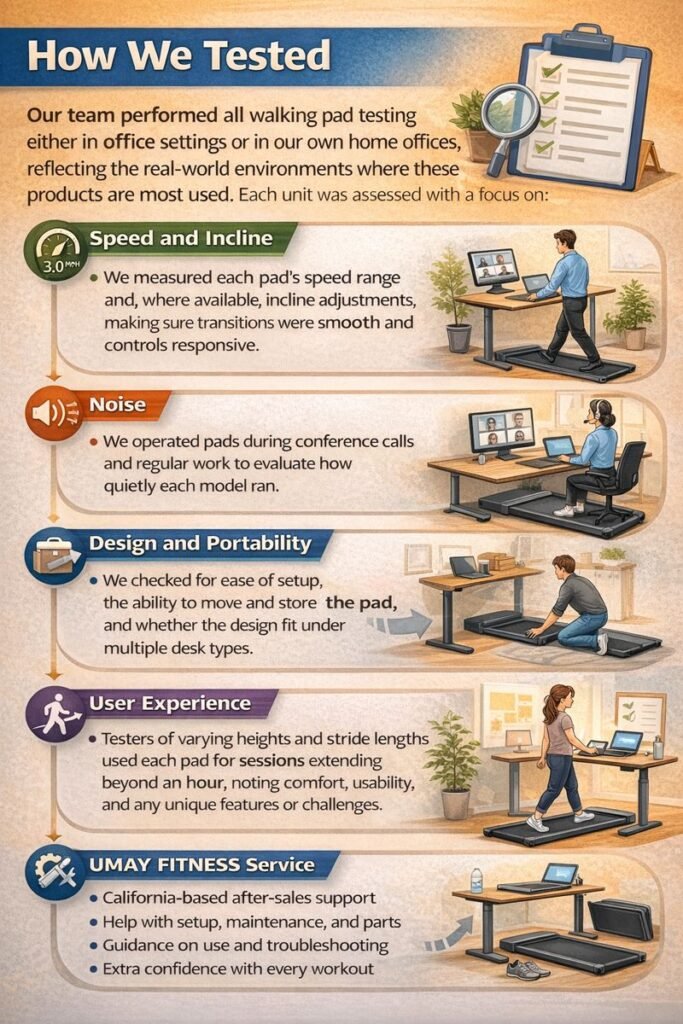 Infographic of how we tested Under desk Treadmill