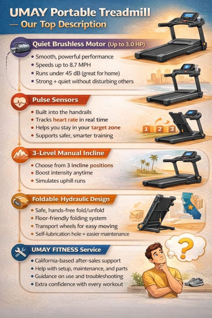 Umay portable treadmill Infographic image
