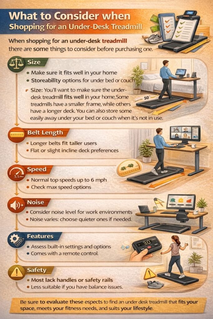 what to consider in Under desk Treadmill infographic image