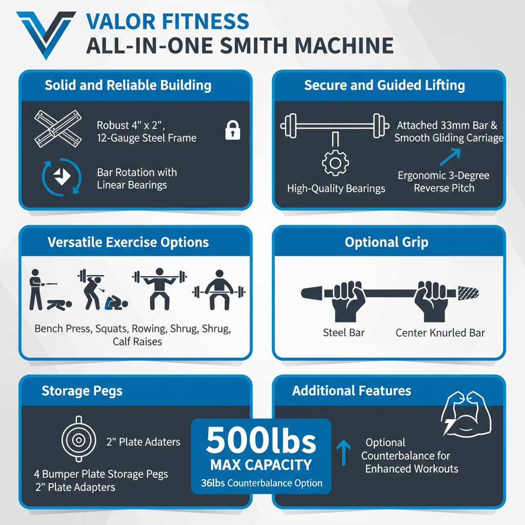 Infographic image/valor fitness all-in-one smith machine