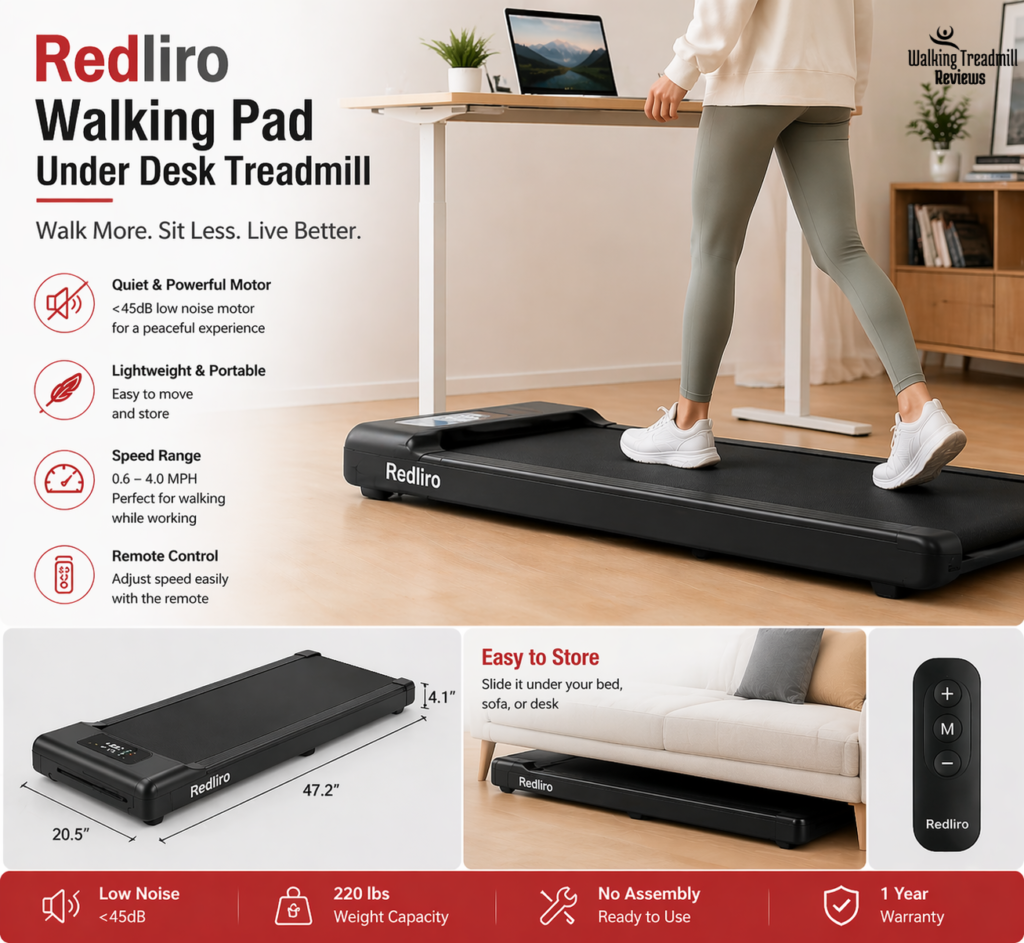 Redliro Walking Pad Under Desk Treadmill