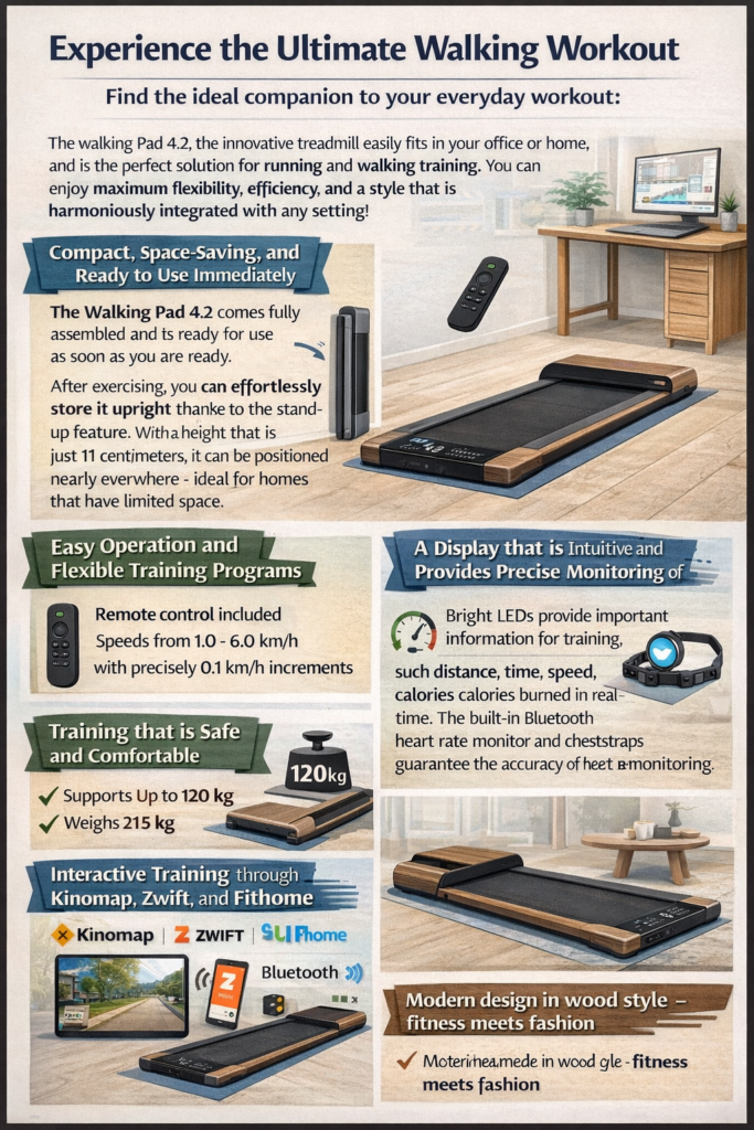 Christopeit Sport Laufband Walking Pad 4.2 Holzoptik