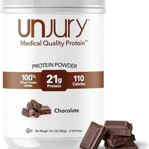 Unjury Whey Protein Powder | Chocolate Protein Powder | 21g 100% Whey Isolate Protein Powder | Low Carb and Lactose Free | Gluten Free Whey Protein Isolate | Certified Kosher | 15 Servings