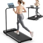 Walking Pad Treadmill for Home - Folding Treadmills with Handle Bar Portable Compact Fold up Indoor Foldable Handles Electric Walk Pads Small Spaces Mini Running Quiet Under Bed Office