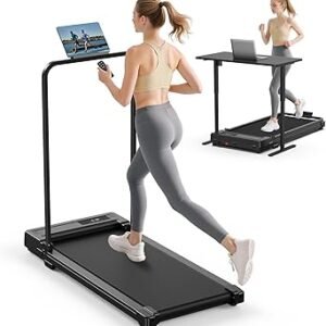 Walking Pad Treadmill for Home - Folding Treadmills with Handle Bar Portable Compact Fold up Indoor Foldable Handles Electric Walk Pads Small Spaces Mini Running Quiet Under Bed Office