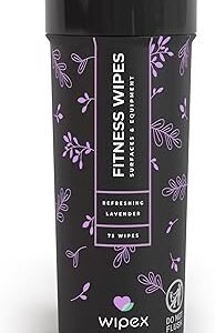 Wipex Yoga Mat Cleaner & Fitness Wipes - Natural Lavender & Vinegar Gym Equipment Cleaner - 75 Gym Wipes to Clean Yoga Mats, Spinning & Peloton Bikes, Weight Machines & Surfaces