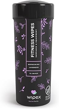 Wipex Yoga Mat Cleaner & Fitness Wipes - Natural Lavender & Vinegar Gym Equipment Cleaner - 75 Gym Wipes to Clean Yoga Mats, Spinning & Peloton Bikes, Weight Machines & Surfaces