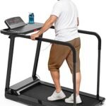 Redliro Treadmill for Seniors with Long Handrails - Recovery Machine for Walking 300 lbs Weight Capacity - Walking Treadmill Elderly with Desk & Cup Holder (Glossy Black)