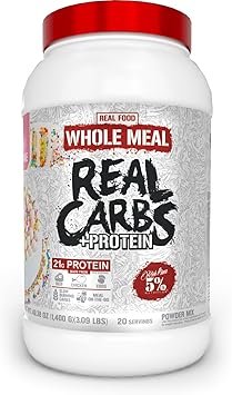 5% Nutrition Rich Piana Real Carbs + Protein | Clean Mass Gainer Meal Replacement Protein Powder | Carbohydrate for Pre Workout/Post-Workout Recovery Meal | 3 lb, 20 Srvgs (Birthday Cake + Protein)