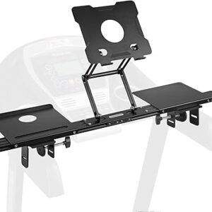 INMAKER Treadmill Desk Attachment, Universal Treadmill Laptop Holder Adjustble Height Width, Aluminum Laptop Stand for Treadmill with Tray Black