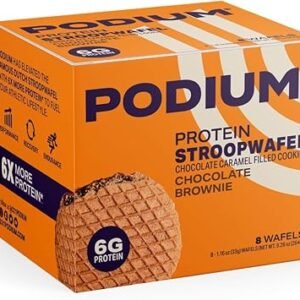 PODIUM Protein Stroopwafel, Chocolate Brownie, Pre & Post Workout Snack, Box of 8 Wafels