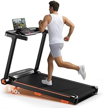 YUEJIQI Treadmills for Home, 3.0HP Quiet Brushless Foldable Treadmill with Incline, Small Space Portable Running Walking Machine, 300 Lbs Capacity with Bluetooth APP & Pulse Monitor
