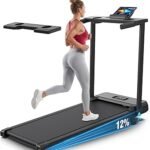 FUNMILY 3.5HP Walking Pad Incline Treadmill with Desk & Handle Bar, Heavy Duty 350 lbs Weight Capacity Portable Treadmill for Home and Office, Remote Control & LED Display
