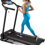 SereneLife Electric Folding Treadmill Exercise Machine - Smart Compact Digital Workout Fitness Trainer w/Bluetooth App Sync, Manual Incline Adjustment, for Walking, Running, Gym
