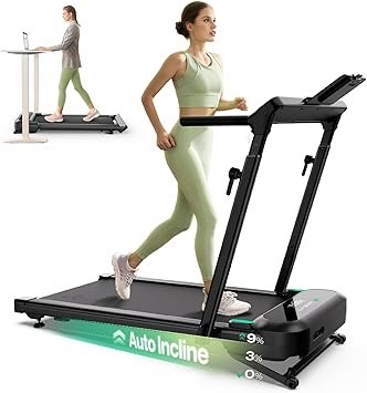 UREVO Foldimix 5L Treadmill with Multifunctional Desk, 9% Auto Incline Walking Pad for Home Office, Quiet 3.0HP Dual Motor, 14-Point Shock Absorption, Folding Running Machine for Laptop/Work