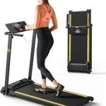 UREVO Treadmill with Standing Desk Workstation, Walking Pad Treadmills for Home Office, Under Desk Compact Design Treadmill with HIIT Programs, Remote Control, LED Display