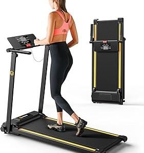 UREVO Treadmill with Standing Desk Workstation, Walking Pad Treadmills for Home Office, Under Desk Compact Design Treadmill with HIIT Programs, Remote Control, LED Display