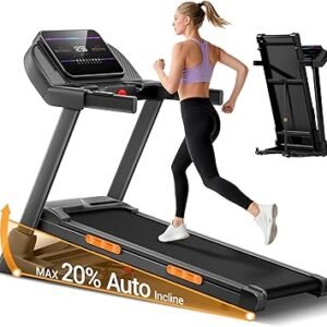 CURSOR FITNESS Foldable Treadmill with 20% Auto Incline (20 Levels), Treadmills for Home Auto Folding 400LBS Weight Capacity, 4.0HP Quiet Brushless, Max Speed 8.0MPH