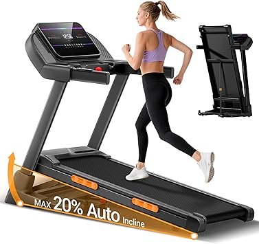 CURSOR FITNESS Foldable Treadmill with 20% Auto Incline (20 Levels), Treadmills for Home Auto Folding 400LBS Weight Capacity, 4.0HP Quiet Brushless, Max Speed 8.0MPH