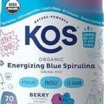 KOS Energizing Blue Spirulina Blend - USDA Certified Organic - B Vitamins, Ashwagandha, Ginseng, Adaptogens, Biotin - Vegan Pre Workout Powder - Caffeinated, Berry Flavored, 28 Servings