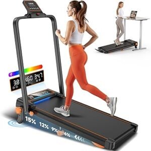 Walking Pad with 15% Incline//Handle Bar/Dual Display, 3.5HP Portable Treadmills for Home Small, Foldable Walking Pad Treadmill with Incline 4 Level, Incline Walking Pad -RGB Light, 350lb Capacity
