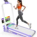 Folding Walking Pad with 15% Incline/RGB Light/Dual Screen Display, 3.5HP Treadmills for Home, Portable Walking Pad Treadmill with Handle Bar and 4 Adjustable Incline, 350lbs Capacity, Smart App