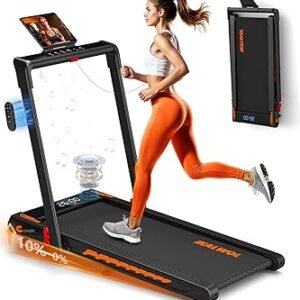 Treadmill with Speaker, 6-in-1 7.5MPH Foldable Treadmill for Home with App Compatible, Walking Pad with 10% Incline, LED Display, 3.0HP Brushless Drive, 350 LB Weight Capacity, 12 HIIT Programs