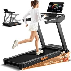 CURSOR FITNESS Treadmill with 20% Incline, Treadmills for Home 400 lb Capacity, 3.5HP Quiet Brushless, Folding Treadmill with Handle & Pulse Sensors, Running Machine for Home, 0.6-8.7MPH Speed Range