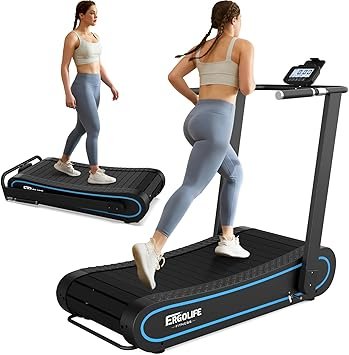 ERGOLIFE Curved Treadmill with Non-Electric Motorized, 2-in-1 Folding Treadmill with APP for Home Workout, Compact Manual Walking Pad, Office Running Machine with LCD Display