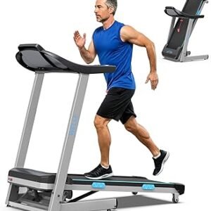 WELLFIT 4.0HP Auto Incline Treadmill for Home, 400LBS Weight Capacity Heavy Duty Folding Treadmill with 15% Automatic Incline, 95% Pre-Assembled Running Machine with Safety Handrails for Seniors