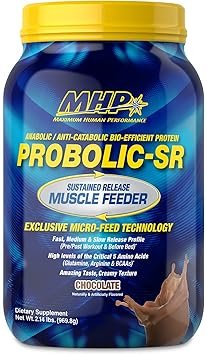 Maximum Human Performance Probolic-SR Sustained Release Protein Powder, 24g Protein, BCAAs, Glutamine, Arginine, Pre-Workout, Post-Workout, Nighttime Protein, 2lbs, 26 Servings, Chocolate
