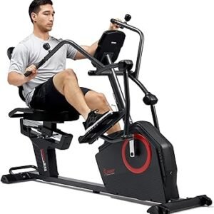 Sunny Health & Fitness Elite Recumbent Cross Trainer & Elliptical Machine with Arm Exercisers for Home Arm/Leg Training, Easy Adjust Seat & Mesh Backrest, Free SunnyFit App Bluetooth Connectivity