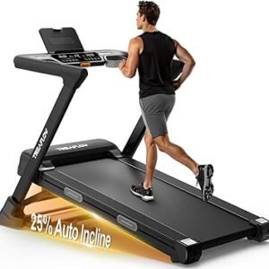TREAFLOW Treadmill with 0-25% Auto Incline, 3.5 HP Folding for Home Running, 10.0 MPH Max Speed, 300 lbs Weight Capacity, Bluetooth Speaker.