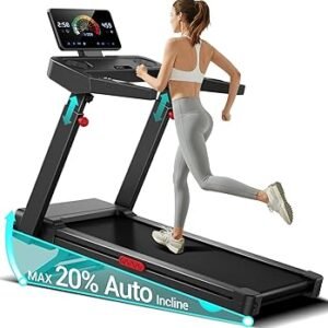 UMAY Incline Treadmill with 2-20% Auto Incline, 400LB Capacity Foldable Treadmills for Home with Handle Height Adjustable, 42.5"×16.2" Extra-Wide Running Surface, 3.5HP 0.6-8.7MPH Running Machine