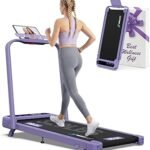 WELLFIT Folding Treadmill with Handlebar, 320 LBS Incline Walking Pad, Quiet Under Desk Treadmill for Home Office, APP & Voice Control, No Assembly Compact Foldable Treadmills, Purple Gift for Women