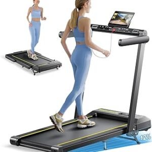 TOPUTURE Walking Pad Treadmill with 12% Incline & Handle Bar, Treadmills for Home with Bluetooth Speaker, Under Desk Treadmill Folding Walking Pad with APP & Remote Control