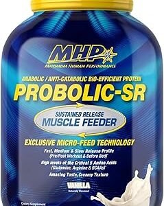 Maximum Human Performance Probolic-SR Sustained Release Protein Powder, 24g Protein, BCAAs, Glutamine, Arginine, Pre-Workout, Post-Workout, Nighttime Protein, 4lbs, 52 Servings, Vanilla