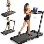 Treadmill with Incline, 3 in 1 Under Desk Treadmill Walking Pad with Removable Desk Workstation 3.5HP Foldable Compact Walking Treadmills for Home Small Office with Wristband Remote Control