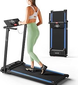 UREVO Treadmill with Standing Desk Workstation, Walking Pad Treadmills for Home Office, Under Desk Compact Design Treadmill with HIIT Programs, Remote Control, LED Display