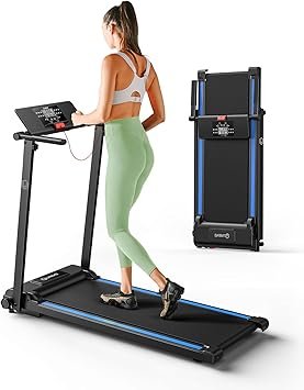 UREVO Treadmill with Standing Desk Workstation, Walking Pad Treadmills for Home Office, Under Desk Compact Design Treadmill with HIIT Programs, Remote Control, LED Display