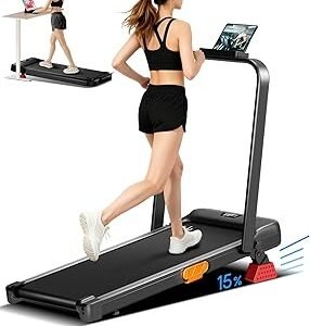 Walking Pad Treadmill with Handle Bar - 2.5HP Quiet Folding Treadmill for Home Office Under Desk Portable Walking Pad with 15% Incline 300LBS Capacity