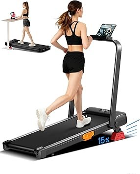 Walking Pad Treadmill with Handle Bar - 2.5HP Quiet Folding Treadmill for Home Office Under Desk Portable Walking Pad with 15% Incline 300LBS Capacity