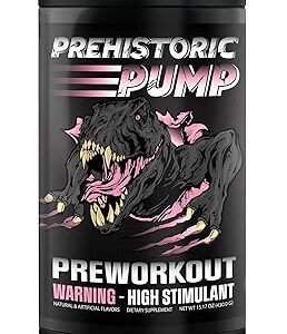 Natty Labs Prehistoric Pump Pre Workout - Preworkout Energy Supplement · 300mg Caffeine · Energy · Focus · Pump · Electrolytes · Hydration · Vitamins - 40 Servings (Pink Star Candy)