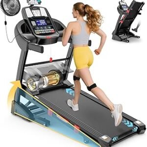 400 lbs Capacity Treadmill for Home with 15% Incline, 5.0 HP Folding Treadmill for Exercising, 0.6–10 MPH, APP Control, Shock Absorption, Quiet Running, Free Brushless Fan & Knee Support