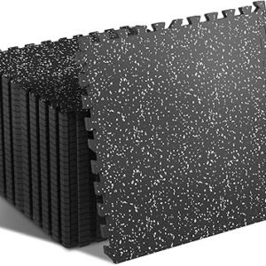 SUPERJARE 0.4'' Thick 24 Pcs 96 Sq Ft Rubber Top Exercise Equipment Mats, High Density EVA Foam Mats with Rubber Top, Interlocking Gym Flooring for Home Gym, Protective Workout Mat, Black/Grey