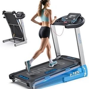 WELLFIT Treadmill with 15% Auto Incline, 400lbs Treadmills with Handlebar for Home, Voice Control Mute Remote, Under Desk Treadmill for Home Small Office, Walking Pads Work with KINOMAP Apple Health