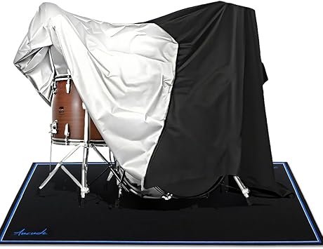 Aucuda Drum Set Covers Waterproof with Fix Strap Compatible with Drum Rug Mat, 8x6.6 ft Large 420D Oxford Cover for Electric Drum Kit, 88 Keys Piano Keyboard, Treadmill, Spinning, Apartment, Garage.