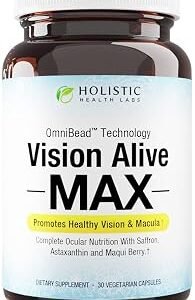 Holistic Health Labs Vision Alive Max with 8 Natural Ingredients Lutemax® 2020, Bilberries, Blueberries, c3g from Black Currant, Maqui Berry, Saffron, and Astaxanthin (30 Count (Pack of 1))