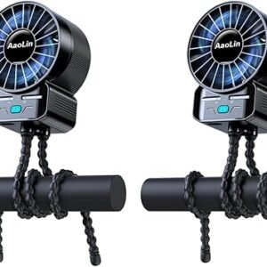 2 Pack Multifunctional Portable Stroller Fan 4 Speed 6600rpm High Speed Usb Rechargeable Personal Mini Handheld Fan Extended Tripod For Desktop Winding Kids Bed Treadmill Bike Golf Cart Outdoor Travel