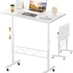 COMHOMA Standing Desk Adjustable Height & Tiltable Tabletop, Portable Stand Up Desk for Laptop, Mobile Folding Desk for Home Office Work and Walking Pad Treadmill, Height 30.7"-46.4", White